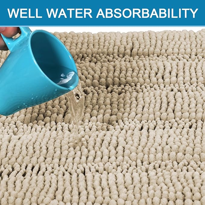 H.VERSAILTEX Bathroom Rug Sets 2 Piece Bath Mats Non Slip Thick Soft Chenille Striped Bath Rug achine Washable Shower Floor Rugs for Tub, Shower and Floor (Fog, 20"x32" Plus 20"x20" U)