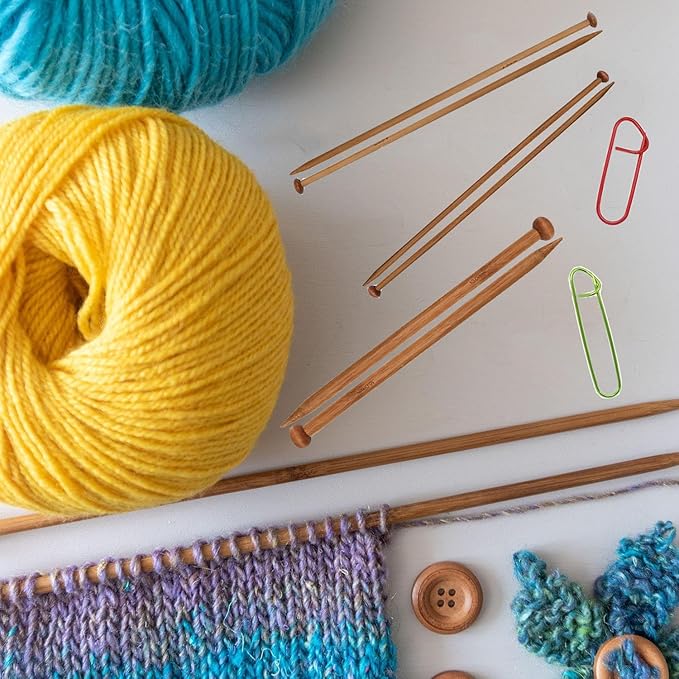 7 Pairs Bamboo Knitting Needles Set, Bamboo Natural, Long Wooden Knitting Needle, Single Point Straight Wood Needles, Wooden Knittings Needle for Beginners for Making Sweater, Shawl, Scarf