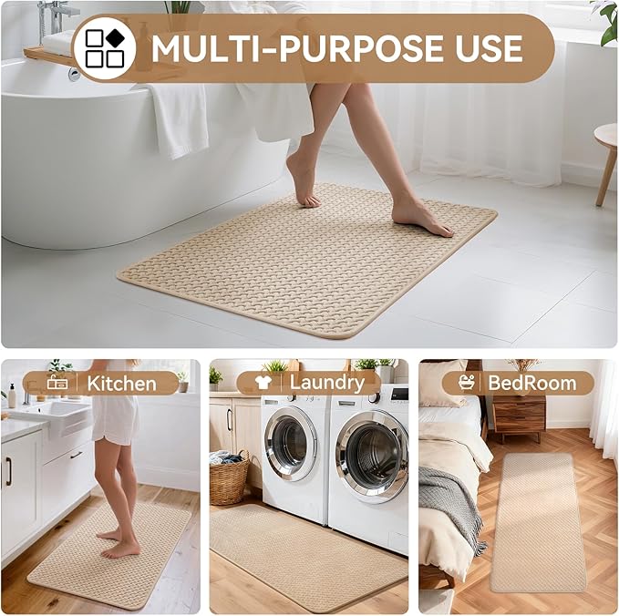 Bathroom Runner Non Slip, Extra Soft Absorbent Quick Dry Bath Mats, Foam Weave Texture Thin Bath Rugs Washable with Rubber Backing, 24" x 70“