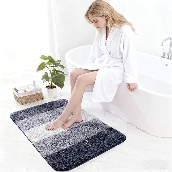 Exclusivo Mezcla Bathroom Rugs Mat 24x47, Extra Soft Non Slip Absorbent Water Microfiber Bath Rugs, Machine Washable Quick Dry Bath Mats for Bathroom Floor, Shower, Home Decor, Gradient Navy Blue