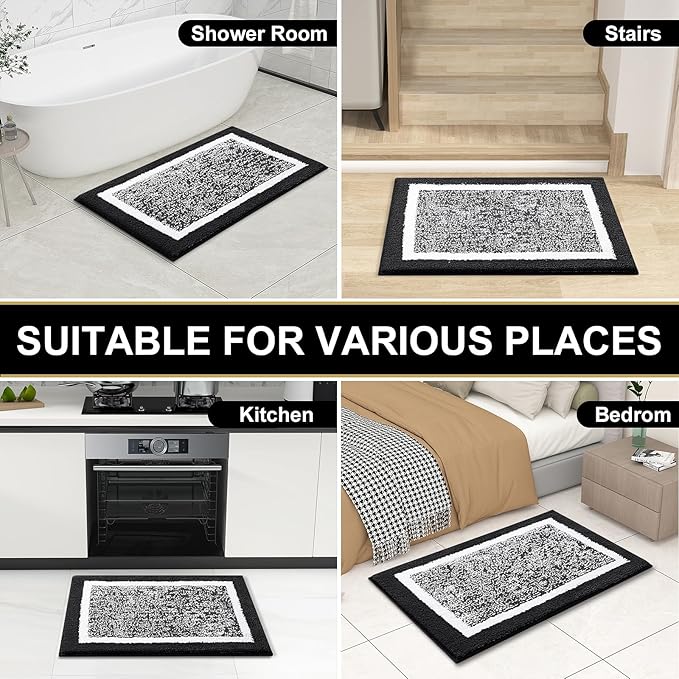 OLANLY Bathroom Rugs 24x16, Extra Soft and Absorbent Microfiber Bath Mat, Non-Slip, Machine Washable, Quick Dry Shaggy Bath Carpet, Suitable for Bathroom Floor, Tub, Shower (Small, Black)