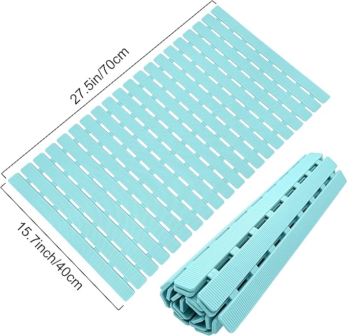 MBOSS Bath Tub Shower Mat Non Slip Bathtub Mats for Bathroom Shower Floor Mat Bath Mats for Shower Tub Anti Slip Shower Mat with Drain Hole and Large Suction Cups (Aqua Blue, 27.5 X 15.7 Inch)