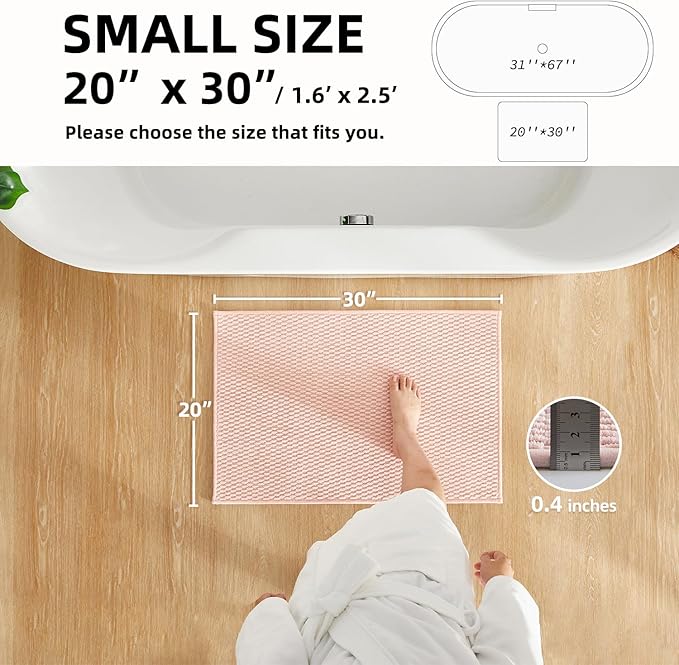 Bathroom Rugs Non Slip Washable, Super Absorbent Thin Bath Mat Small Quick Dry Low Pile Bathroom Rug, Pink 20"x30"