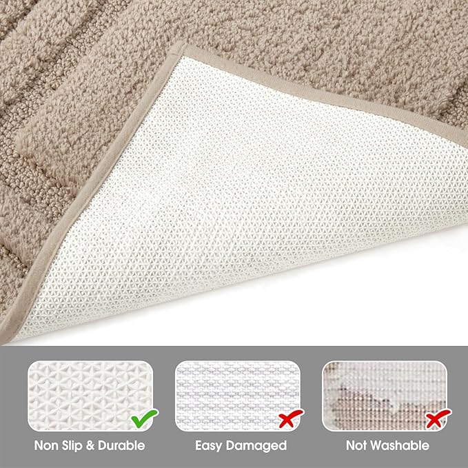 HOMEIDEAS Bathroom Rugs Sets 2 Piece, Super Soft and Absorbent Non Slip Microfiber U-Shaped Toilet Bath Mat Set (20"x32"+U20 x24, Beige)