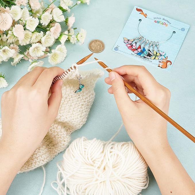 NBEADS 8 Pcs Butterfly Stitch Markers, Enamel Alloy Crochet Stitch Marker Charms Removable Lobster Clasp Locking Stitch Marker for Knitting Weaving Sewing Accessories Quilting Handmade Jewelry