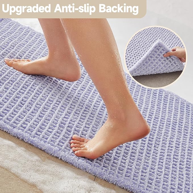 Waffle Bath Mat, Boho Bathroom Rugs Non Slip Washable Super Absorbent Quick Dry Cute Bath Mat Farmhouse Bathroom Decor, 30''x20'' Lavender Cream