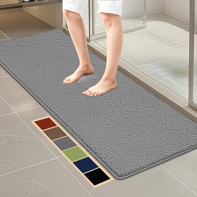 Bcoimo 70"×24" Absorbent Bath Mat, Non-Slip with Backing Chenille Bath Rug and Machine Washable Bathroom Mat Quick-Dry Design. Ideal for Bathroom and Tub Areas