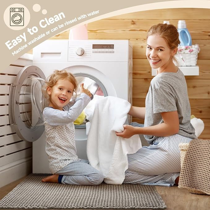 Waffle Bath Mat, Boho Bathroom Rugs Non Slip Washable Super Absorbent Quick Dry Bath Mat Farmhouse Bathroom Decor, 36"x24" Light Grey