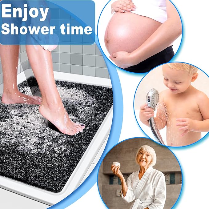 Shower Mats Non Slip for Elderly, 24x32’’Lager Loofah Loofah Bath Mats for Shower, Non-Slip Bath Mat for Elderly-Black