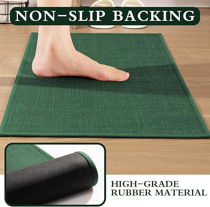 YIHOUSE Green Bathroom Rug Sets 2 Piece, Bath Mat Quick Dry, Thin Bath Rug Set, Absorbent Bath Mat for Bathroom Non Slip Washable for Toilet and Floor 17.5"x24"U+17"x24"