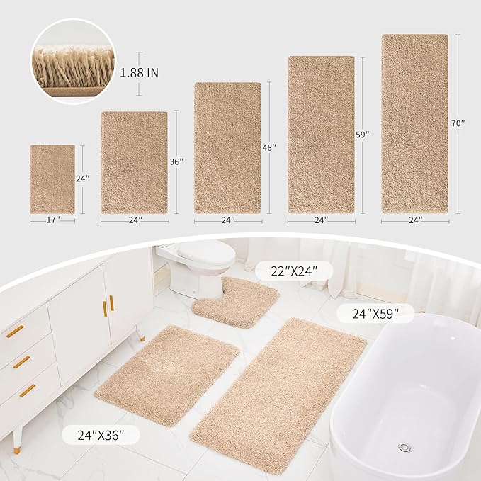Beige Bathroom Rug 24x48 Non Slip Fluffy Bath Mat for Bathroom Floor Washable Plush Luxury Bath Rug for Tub Soft Shaggy Absorbent Shower Sink Mat