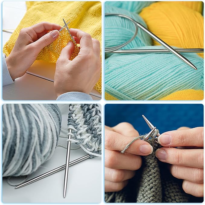 Aeelike Circular Knitting Needles Set, Stainless Steel Knitting Needles Round Knitting Needle Set (100 cm), 9 Pack Long Knitting Needles for Blankets Scarves Sweaters, Great for Beginners