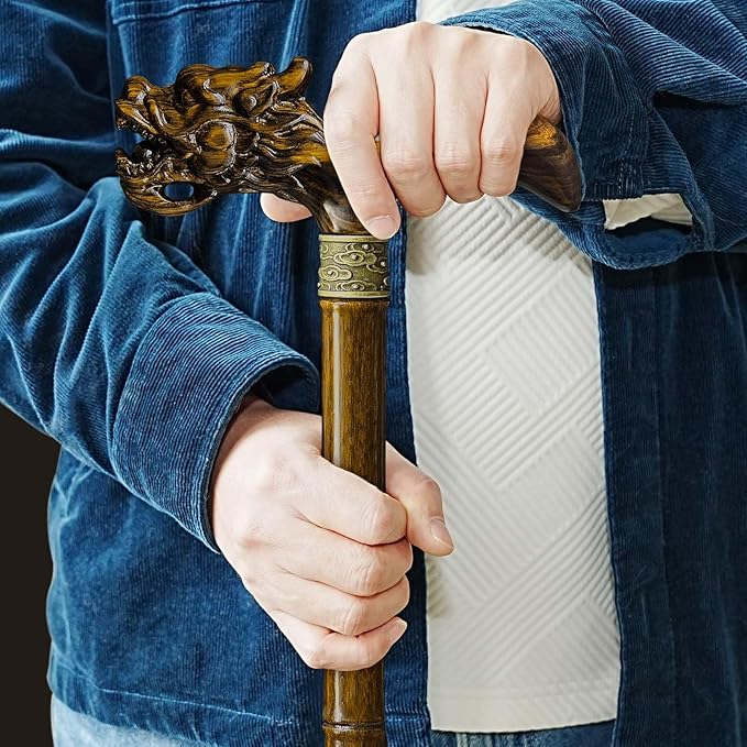 Wooden Cane, Hand Carved High-end Walking Cane for Men and Women, Lightweight Design Support Up to 500lbs Dragon Canes for Seniors, Suitable for Discerning Personal and Gift Use