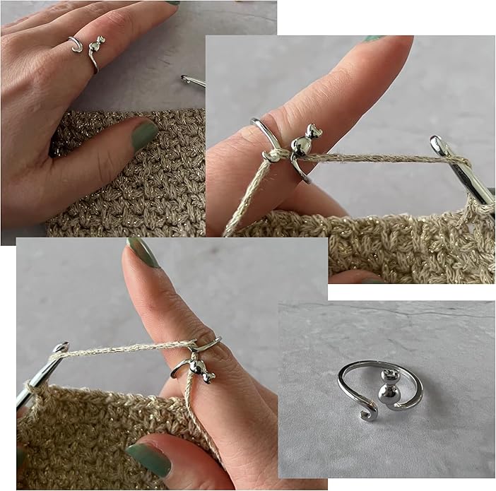 Namifin Crochet Ring for Fingure Adjustable Crochet Tension Ring Yarn Tension Rings Easy Crocheting Crochet Accessories Mother Grandma Thanksgiving Presents