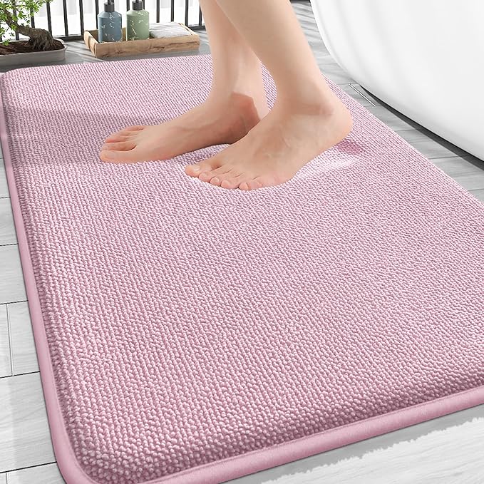 OLANLY Thick Memory Foam Bath Mat Rug 30x20, Extra Soft Absorbent Bathroom Rug, Quick Dry Bath Mats, Non-Slip, Machine Washable Carpet for Bathroom, Tub and Shower, Home Decor Accessories, Dusty Rose