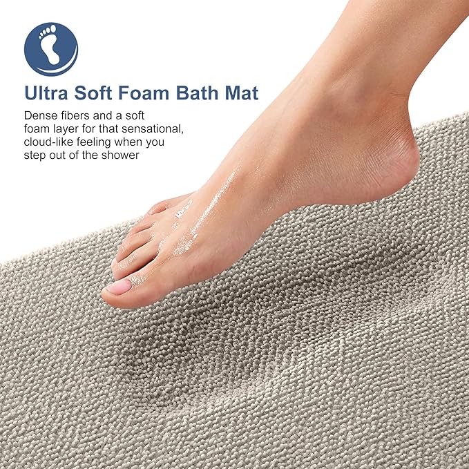 OLANLY Thick Memory Foam Bath Mat Rug 24x16, Extra Soft Absorbent Bathroom Rug, Quick Dry Bath Mats, Non-Slip, Machine Washable Carpet for Bathroom, Tub and Shower, Home Decor Accessories, Warm Taupe