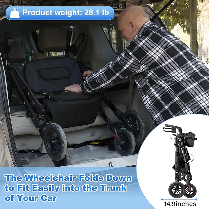 Walkers for Seniors,Heavy Duty Rollator Walker Wheelchair Combo, 2 in 1 Rollator Transport Chair with Brakes, 450 lb Rolling Walker 10" Big Wheels for All Terrain, Black