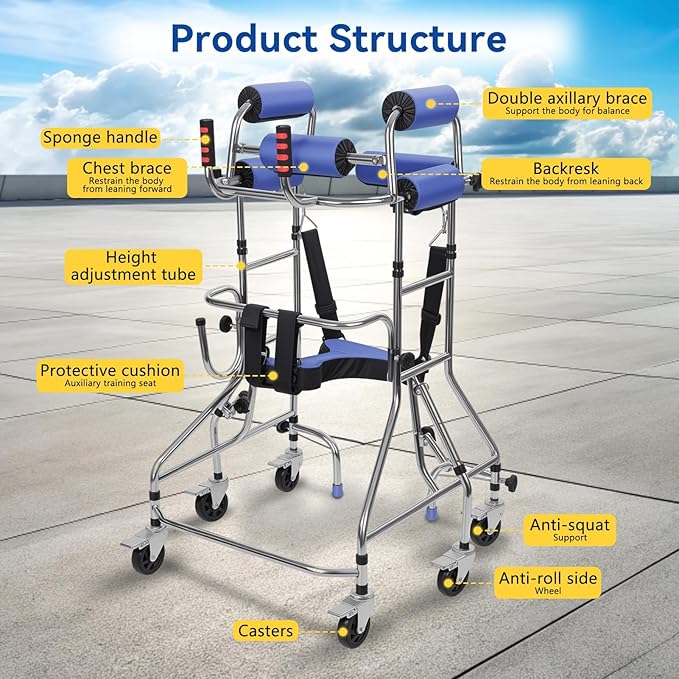 Walker, Walkers for Seniors, Hemiplegia Rehabilitation Standing Frame, Walker Aid for The Disabled, Walking Assistance Devices, Anti Recline, Lower Limb Training, Adjustable Width and Height