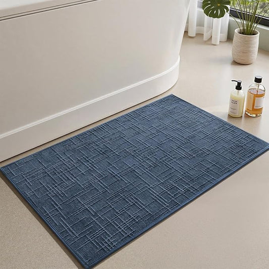 AMOAMI Bath Mat Non Slip Super Absorbent Quick Dry Bath Mats for Bathroom Floor Rubber Backing Washable Bathroom Rugs Modern Woven Jacquard Mat, Beside Tub Bath Rugs, 20" x 32", Blue