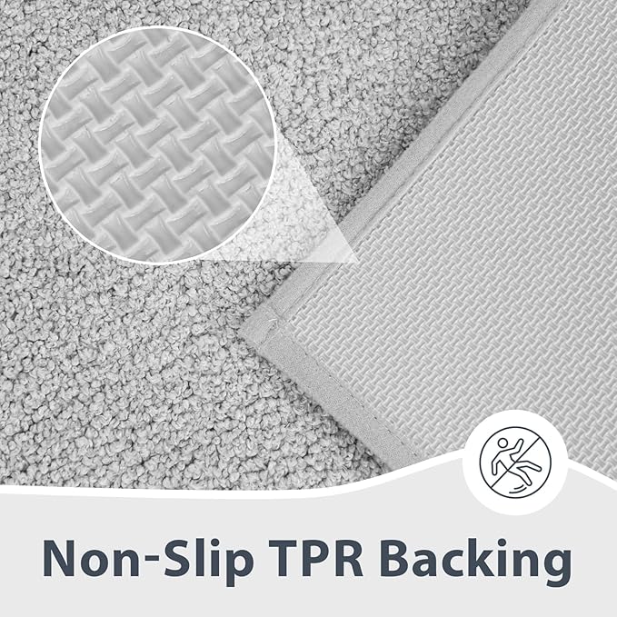 Bathroom Rugs 30" x 60", Non-Slip Extra Soft Absorbent Bath Rugs, Machine Washable Quick Dry Bath Mats for Bathroom Floor, Shower, Bathtub and Sink, Light Grey & Grey