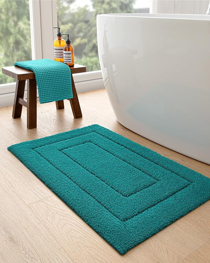 DEXI Bathroom Rug 32x20, Non Slip Washable Bath Mat for Shower Floor, Absorbent Soft Bathmat with Rubber Backing, Quick Dry Microfiber Carpet, Teal