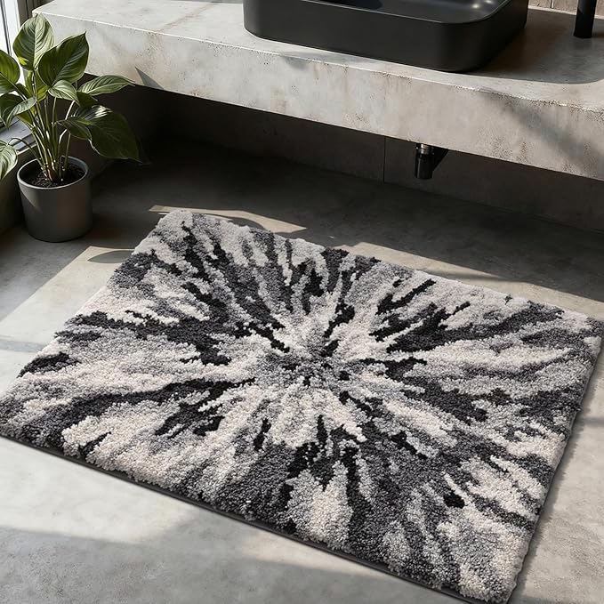 LUMI Bathroom Rugs, Soft Absorbent Bath Mat for Modern Home Decor, Non-Slip Quick-Dry Bath Rug, Machine Washable Floor Mat for Shower and Tub, Entryway, 24"x36", Grey