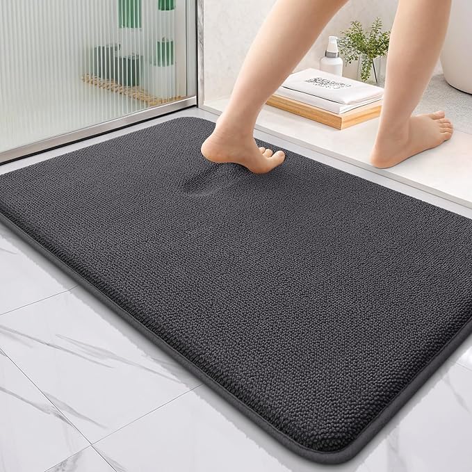 OLANLY Thick Memory Foam Bath Mat Rug 36x24, Extra Soft Absorbent Bathroom Rug, Quick Dry Bath Mats, Non-Slip, Machine Washable Carpet for Bathroom, Tub and Shower, Home Decor Accessories, Dark Grey