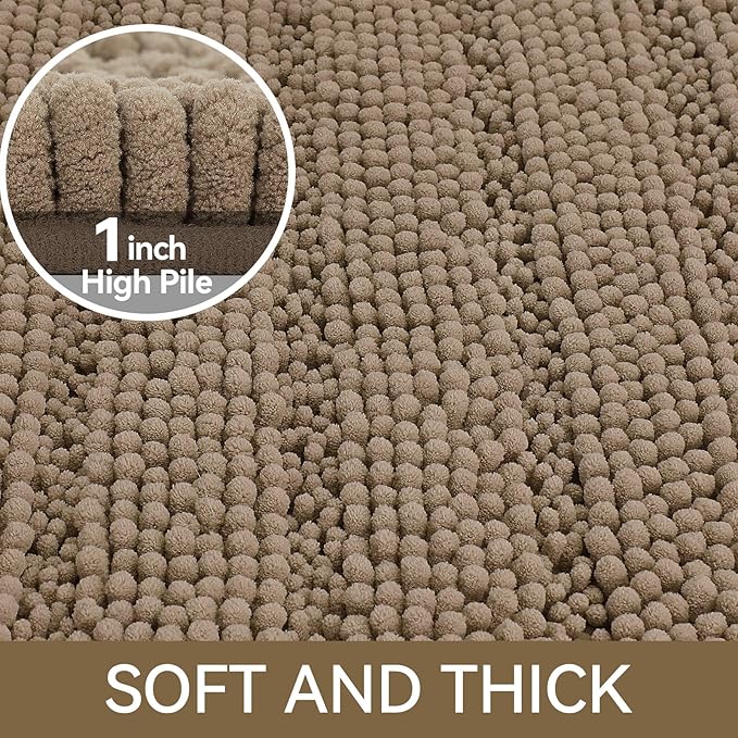 Bcoimo 44"×24" Chenille Bath Mat – Non-Slip with Backing Bath Rug Ultra-Absorbent and Machine Washable Bathroom Mat Quick-Dry Design. Ideal for Bathroom and Tub Areas