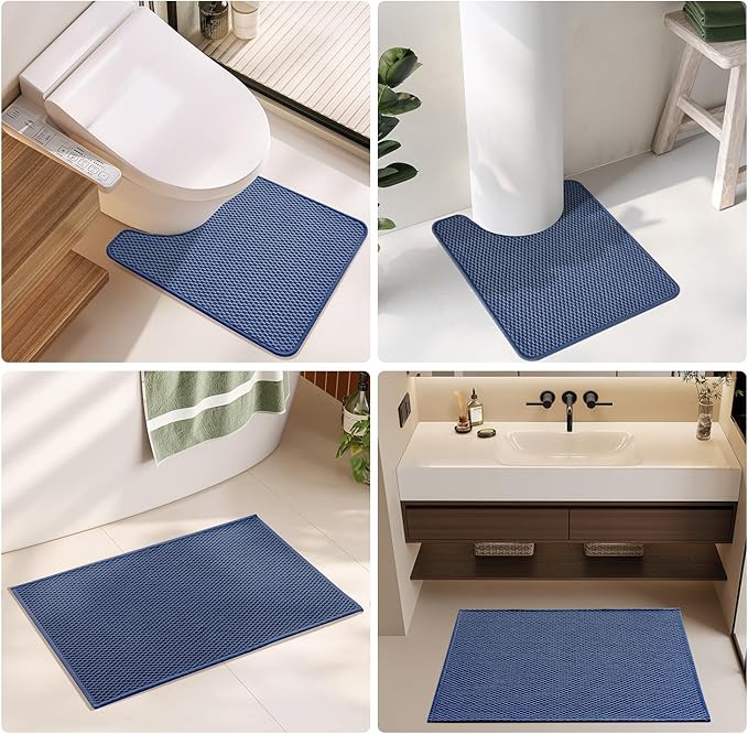 Bathroom Rugs Non Slip Washable, Super Absorbent Thin Bath Mat Small Quick Dry Low Pile Bathroom Rug, Navy Blue 20"x30"