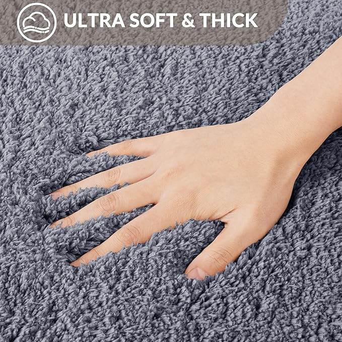 Exclusivo Mezcla Toilet Rugs U-Shaped 20x24, Extra Soft Non Slip Absorbent Water Microfiber Bath Rugs, Machine Washable Quick Dry Bath Mats for Toilet, Solid Grey