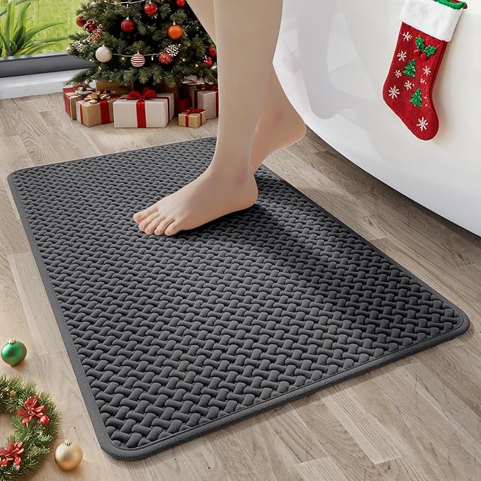 Bathroom Rugs Non Slip, Super Absorbent Quick Dry Bath Mats for Bathroom, Foam Weave Texture Thin Bath Rugs Washable with Rubber Backing Fit Under Door Outside Shower,24” x 35“