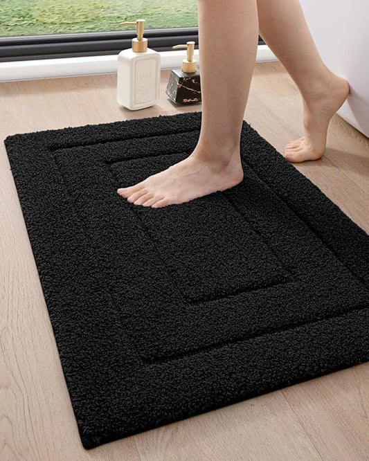 DEXI Bathroom Rug 24x16, Non Slip Washable Bath Mat for Shower Floor, Absorbent Soft Bathmat with Rubber Backing, Quick Dry Microfiber Carpet, Black