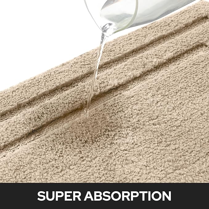 HOMEIDEAS Bathroom Rugs Sets 2 Piece, Super Soft and Absorbent Non Slip Microfiber Machine Washable Bath Mat Set (20" x 32" + 16" x 24", Beige)