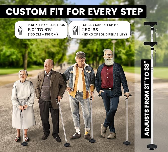 Walking Cane for Men & Women – Foldable, Adjustable, Self-Standing Cane with 360° Pivot Base, Comfortable Grip, Heavy Duty Canes for Women, Collapsible Walking Stick with Travel Bag for Seniors Adults
