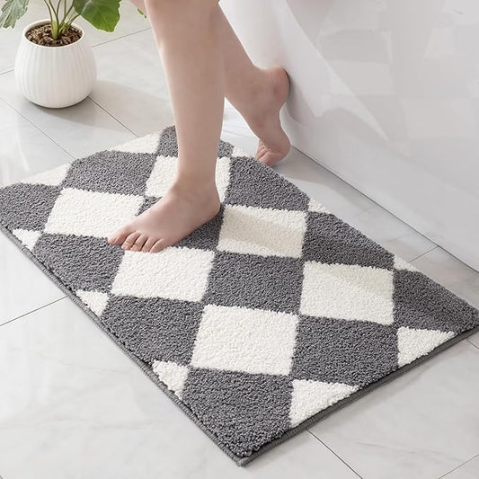 Exclusivo Mezcla Bathroom Rugs Mat 20x30, Extra Soft Non Slip Absorbent Water Microfiber Bath Rugs, Machine Washable Quick Dry Bath Mats for Bathroom Floor, Shower, Home Decor, Checkered Grey
