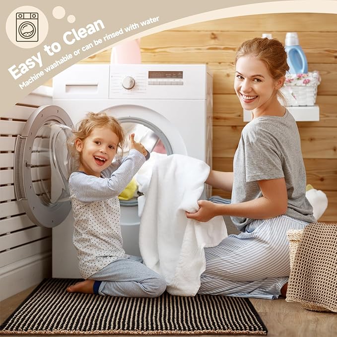 Waffle Runner Rug Bathroom, Long Boho Bathroom Rugs Non Slip Washable Super Absorbent Quick Dry Farmhouse Bath Decor, 72"x24" Khaki and Black