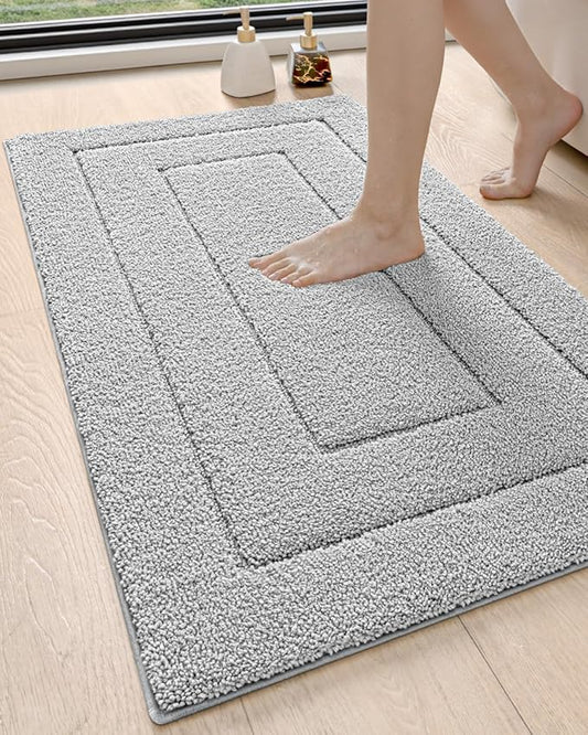 DEXI Bathroom Rug 43x24, Non Slip Washable Bath Mat for Shower Floor, Extra Large Absorbent Soft Bathmat with Rubber Backing, Quick Dry Microfiber Carpet, Light Grey