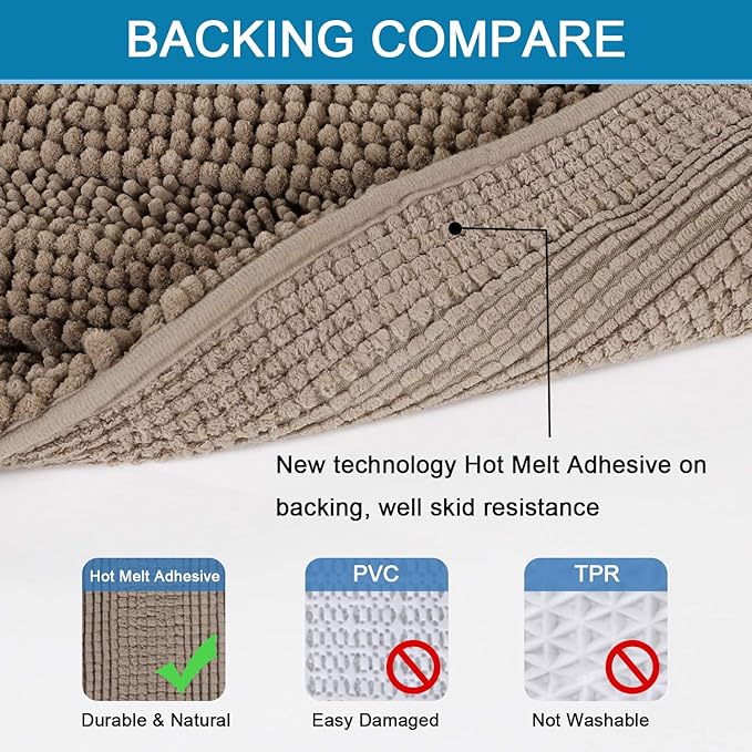 H.VERSAILTEX Bath Rugs for Bathroom Non Slip Bath Mats Extra Thick Chenille Striped Bath Rug Runners 47" x 17" Absorbent Fluffy Soft Shaggy Mats Dry Fast Plush Area Carpet for Bath Room - Taupe Brown