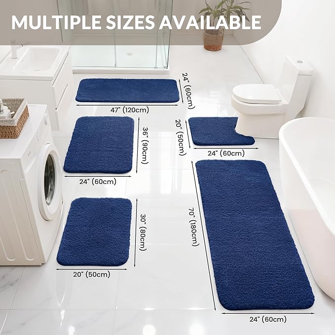Exclusivo Mezcla Bathroom Rugs Mat 24x47, Extra Soft Non Slip Absorbent Water Microfiber Bath Rugs, Machine Washable Quick Dry Bath Mats for Bathroom Floor, Shower, Home Decor, Solid Navy Blue