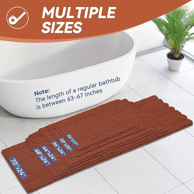 Bcoimo 36"×24" Chenille Bath Mat – Non-Slip with Backing Bath Rug Ultra-Absorbent and Machine Washable Bathroom Mat Quick-Dry Design. Ideal for Bathroom and Tub Areas
