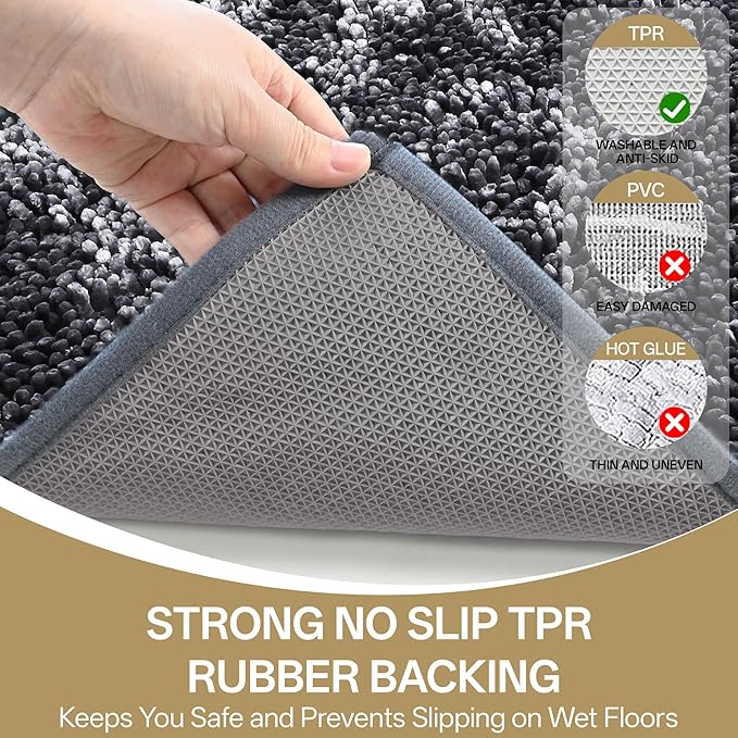 Bathroom Rug Mat 48x72, Thick Soft Chenille Bath Rug Washable, Quick Dry Absorbent Non Slip Bath Mat with Rubber Backing for Bathtub Shower Floor