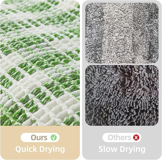 Waffle Runner Rug Bathroom, Long Boho Bathroom Rugs Non Slip Washable Absorbent Checkered Bathroom Mat Quick Dry Cute Bath Mat, 60"x24" Green and White