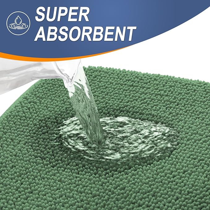 OLANLY Thick Memory Foam Bath Mat Rug 30x20, Extra Soft Absorbent Bathroom Rug, Quick Dry Bath Mats, Non-Slip, Machine Washable Carpet for Bathroom, Tub and Shower, Home Decor Accessories, Olive Green