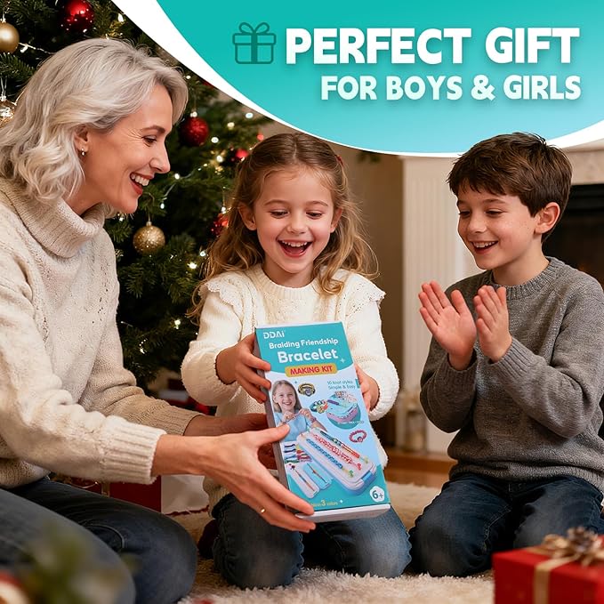 DDAI Bling Bracelet Kit for Girls Age 7-12 – Sparkly Friendship Craft Set with Gems, Threads & Stickers – Birthday Gift for 8 9 10 11 Year Old Girls & Holiday Surprise