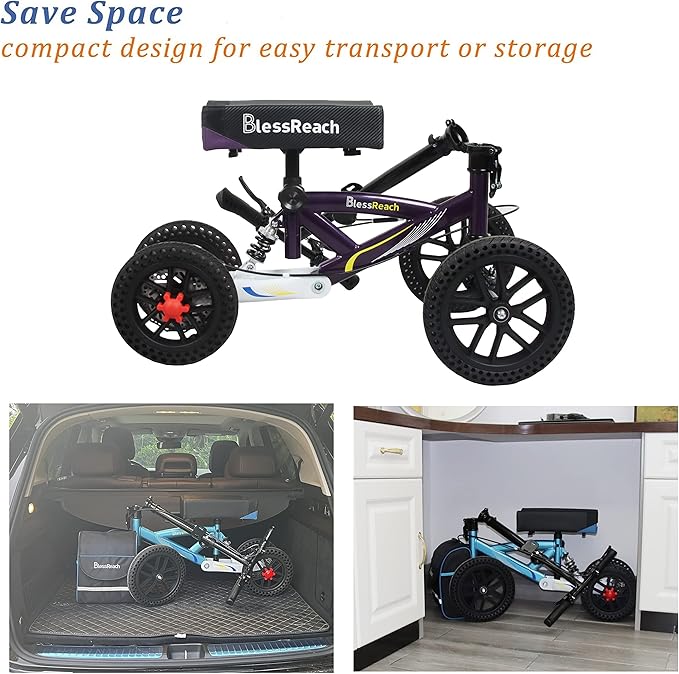 All Terrain Foldable Knee Scooter Walker, Disc Brake Knee Walker for Foot Injuries, Compact Crutches Alternative (Purple)