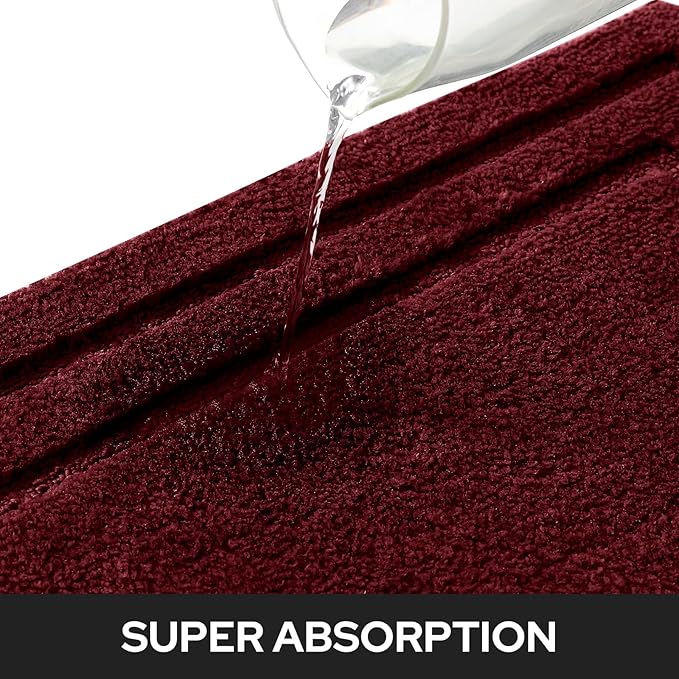 HOMEIDEAS Bathroom Rugs Sets 2 Piece, Super Soft and Absorbent Non Slip Microfiber Machine Washable Bath Mat Set (20" x 32" + 16" x 24", Burgundy Red)