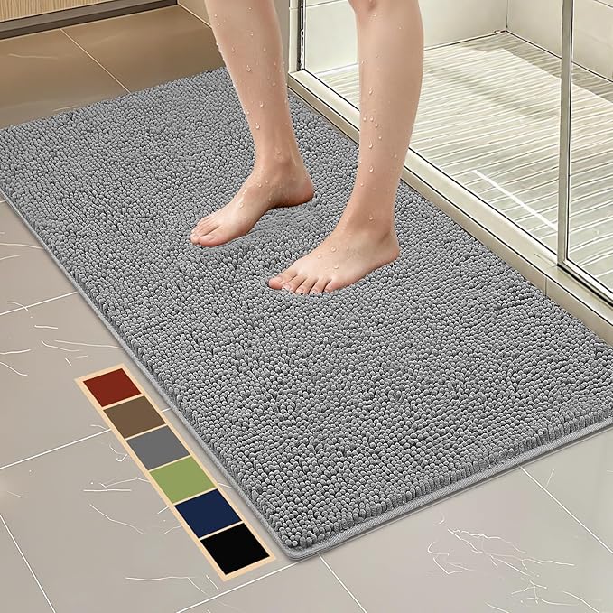 Bcoimo 48"×24" Absorbent Bath Mat, Non-Slip with Backing Chenille Bath Rug and Machine Washable Bathroom Mat Quick-Dry Design. Ideal for Bathroom and Tub Areas