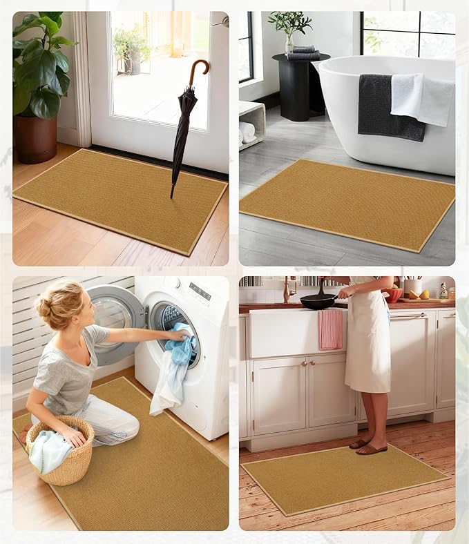 YIHOUSE Bathroom Rugs Mat 16x59, Non Slip Quick Dry Bath Mats for Bathroom Absorbent Ultra Thin Bath Rugs Machine Washable Fit Under Door for Sink, Cabinet, Laundry (Yellow, 16"x59")