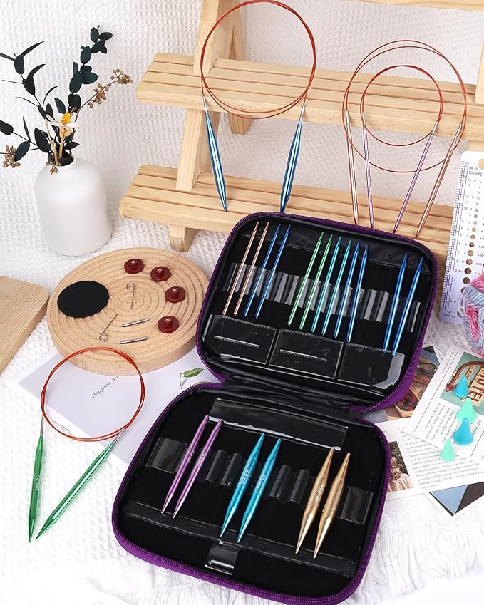 Aeelike Interchangeable Knitting Needles Set,13 Pairs Circular Knitting Needles Aluminum (Size 3.0mm-10.0mm) with 4 Cables for DIY Crafts Socks Blankets Cushions, Ideal Crochet Gift