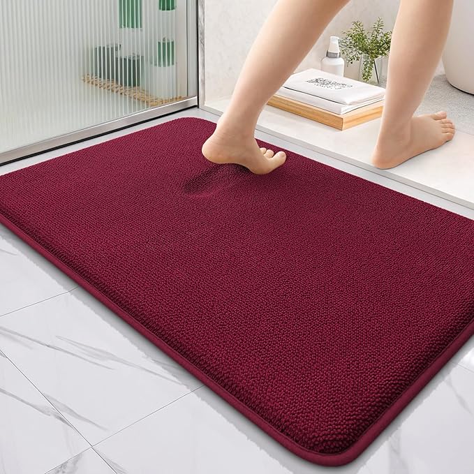 OLANLY Thick Memory Foam Bath Mat Rug 36x24, Extra Soft Absorbent Bathroom Rug, Quick Dry Bath Mats, Non-Slip, Machine Washable Carpet for Bathroom, Tub and Shower, Home Decor Accessories, Burgundy